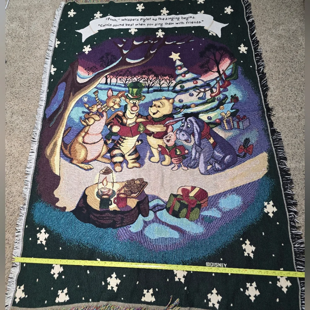 Vtg Disney Winnie The Pooh Piglet Christmas Carolers Tapestry Throw Blanket